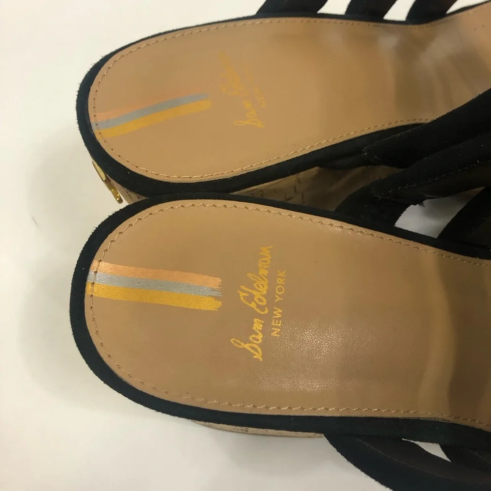 Sam Edelman Yuki platform wedge black suede 4 strap sandals.